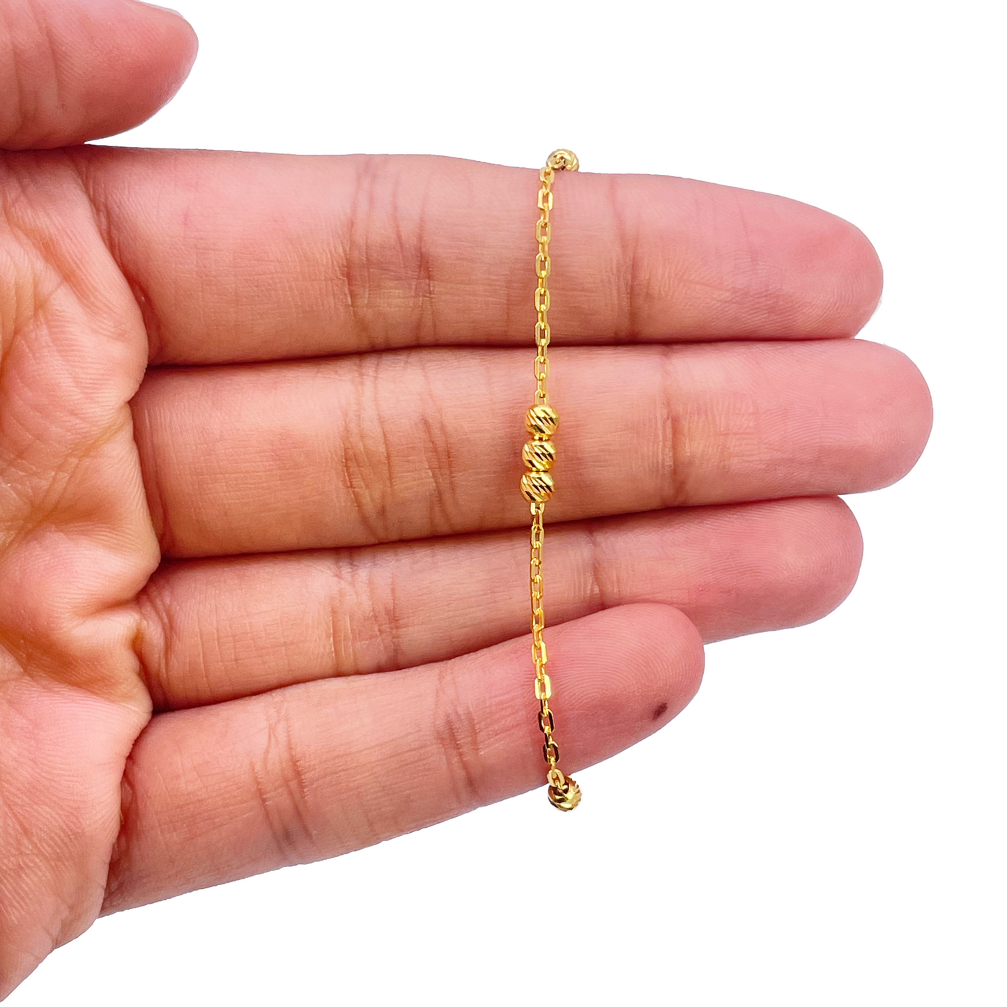 22ct Gold Baby Bracelet Diamond Cut Beads & Cable link Chain 5 Inches