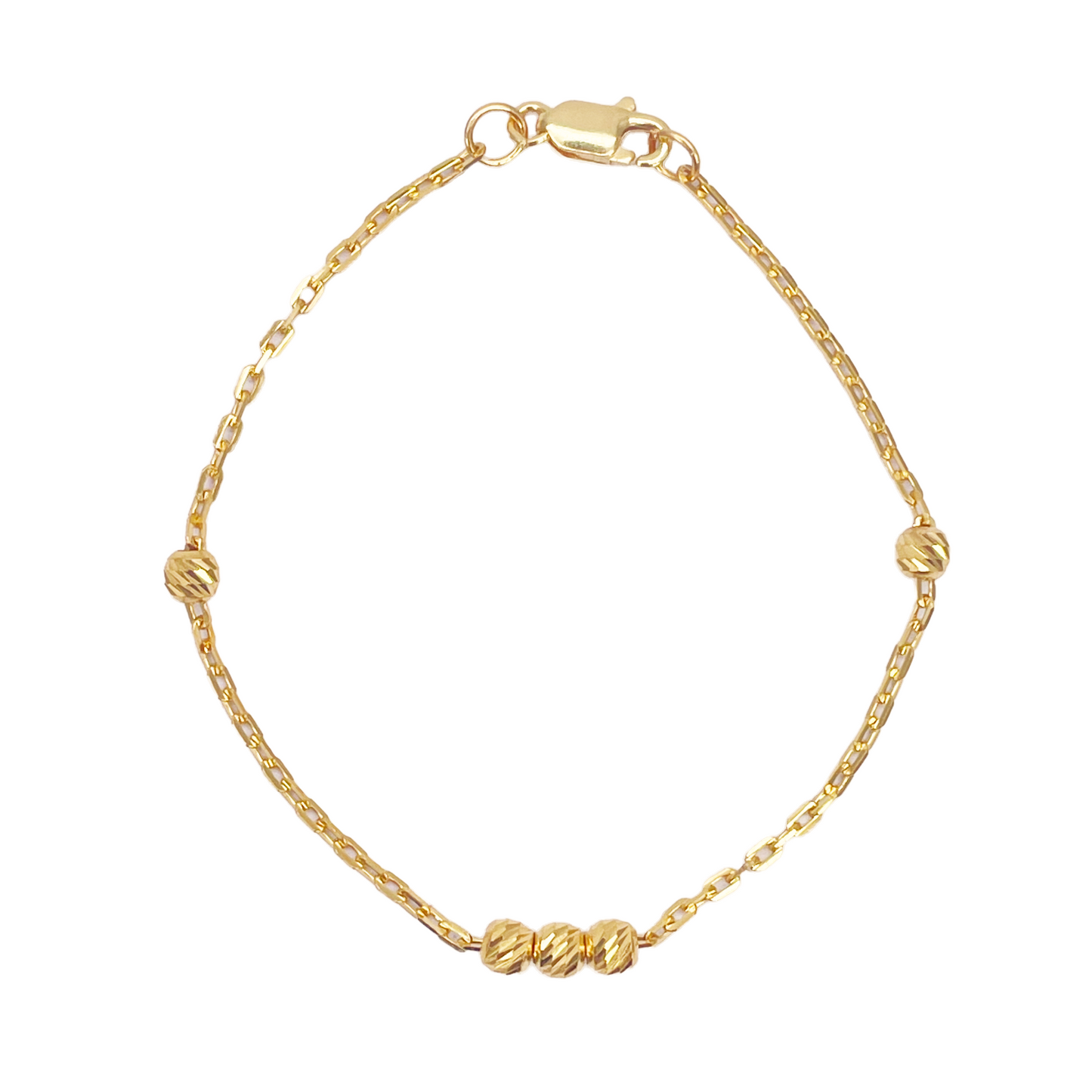 22ct Gold Baby Bracelet Diamond Cut Beads & Cable link Chain 5 Inches