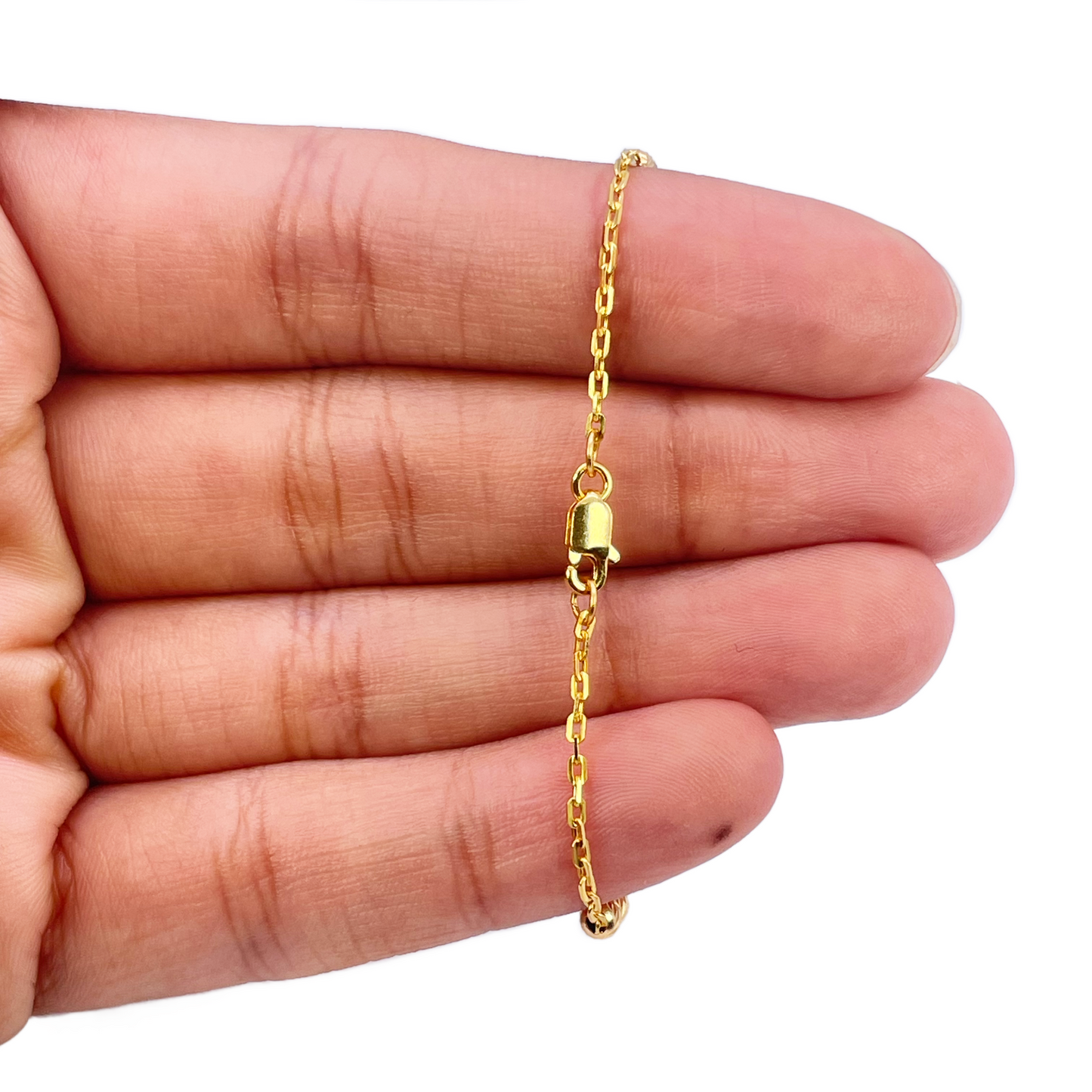 22ct Gold Baby Bracelet Seven Diamond Cut Beads & Cable link Chain 5 Inches