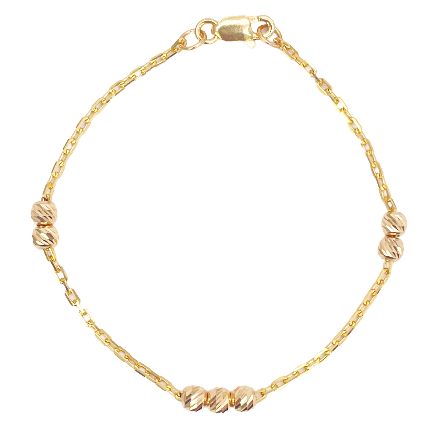22ct Gold Baby Bracelet Seven Diamond Cut Beads & Cable link Chain 5 Inches