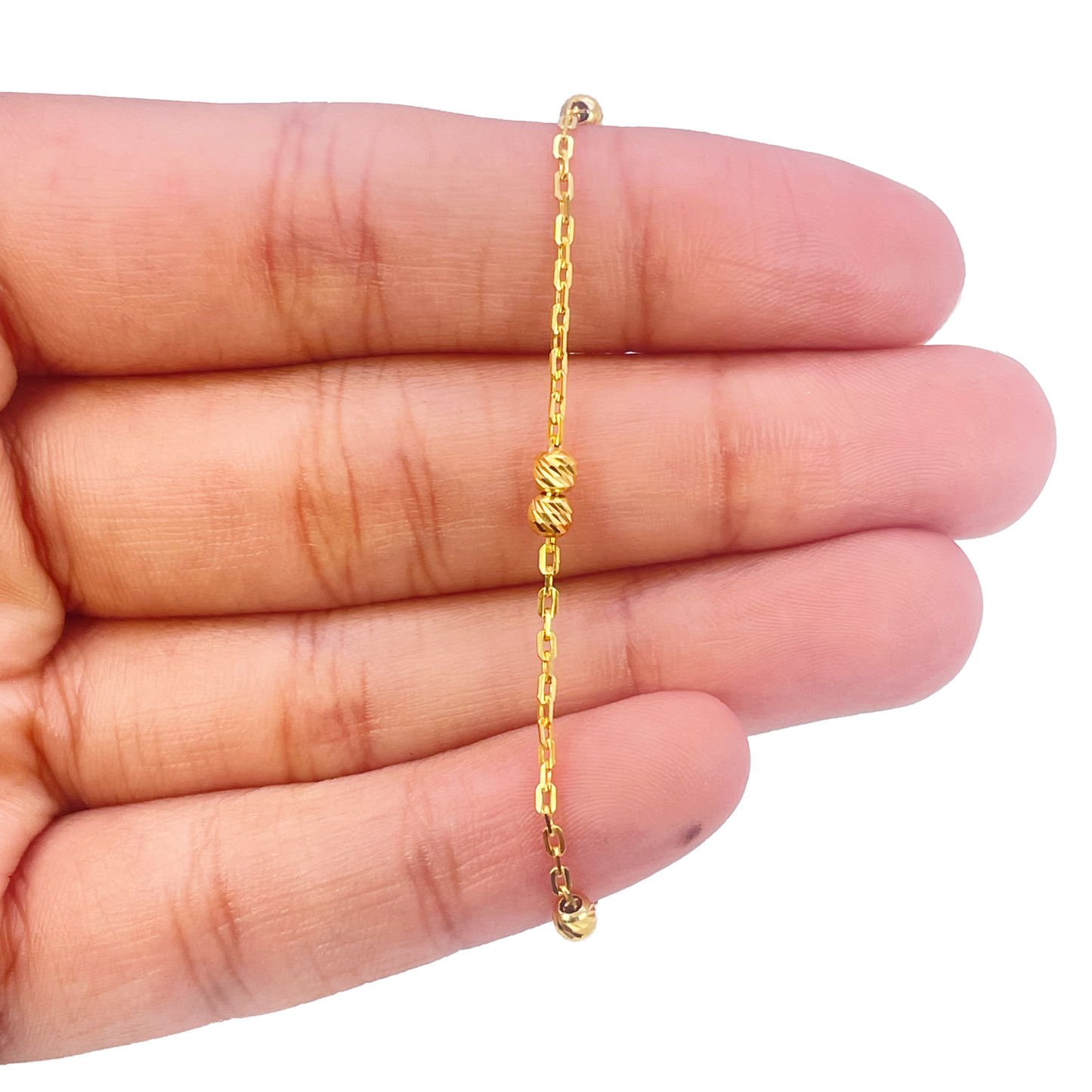 22ct Gold Baby Bracelet Four Diamond Cut Beads & Cable link Chain 5 Inches