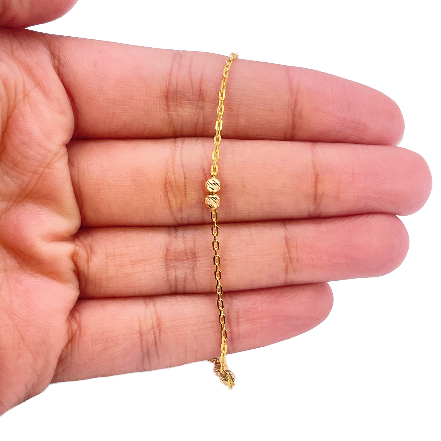22ct Gold Beaded Bracelet Six Diamond Cut Beads Cable Chain 7 Inches 2.9mm Width