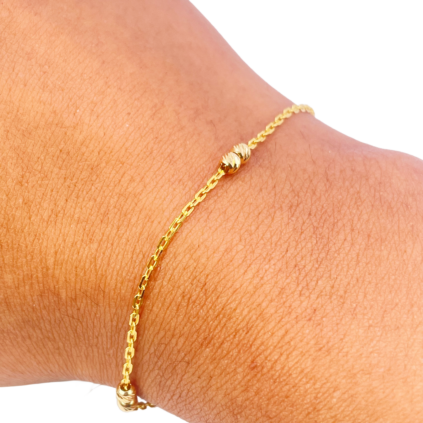 22ct Gold Beaded Bracelet Six Diamond Cut Beads Cable Chain 7 Inches 2.9mm Width