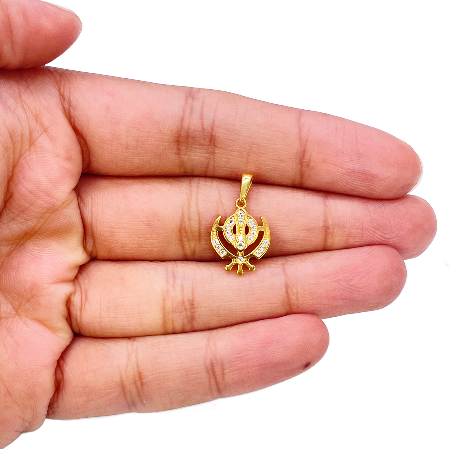 22ct Gold Khanda Pendant High Polished Cubic Zirconia (14.3 x 11.1mm)