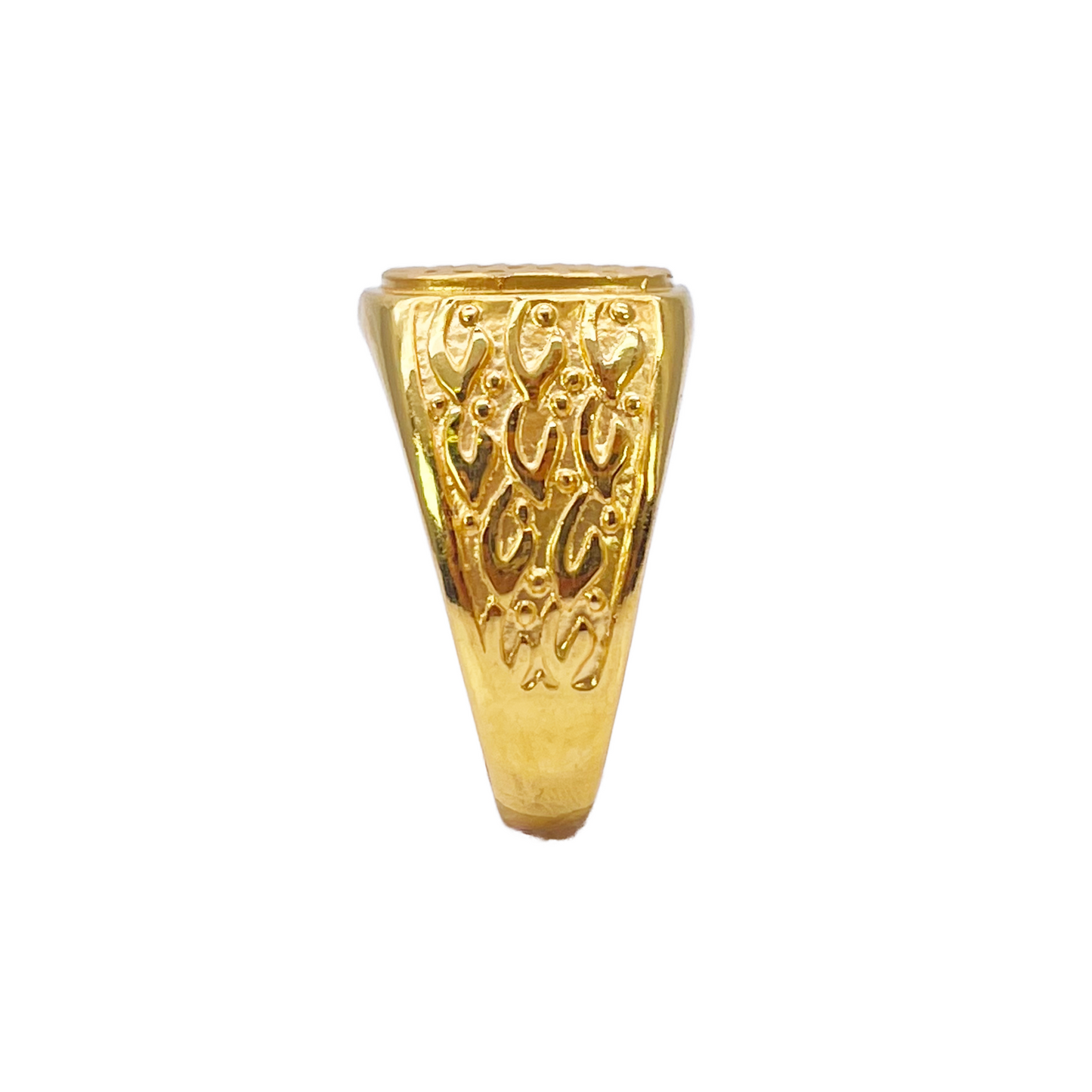 22ct Gold Mens Signet High Polished & Matt Diamond Cut Textured Ring