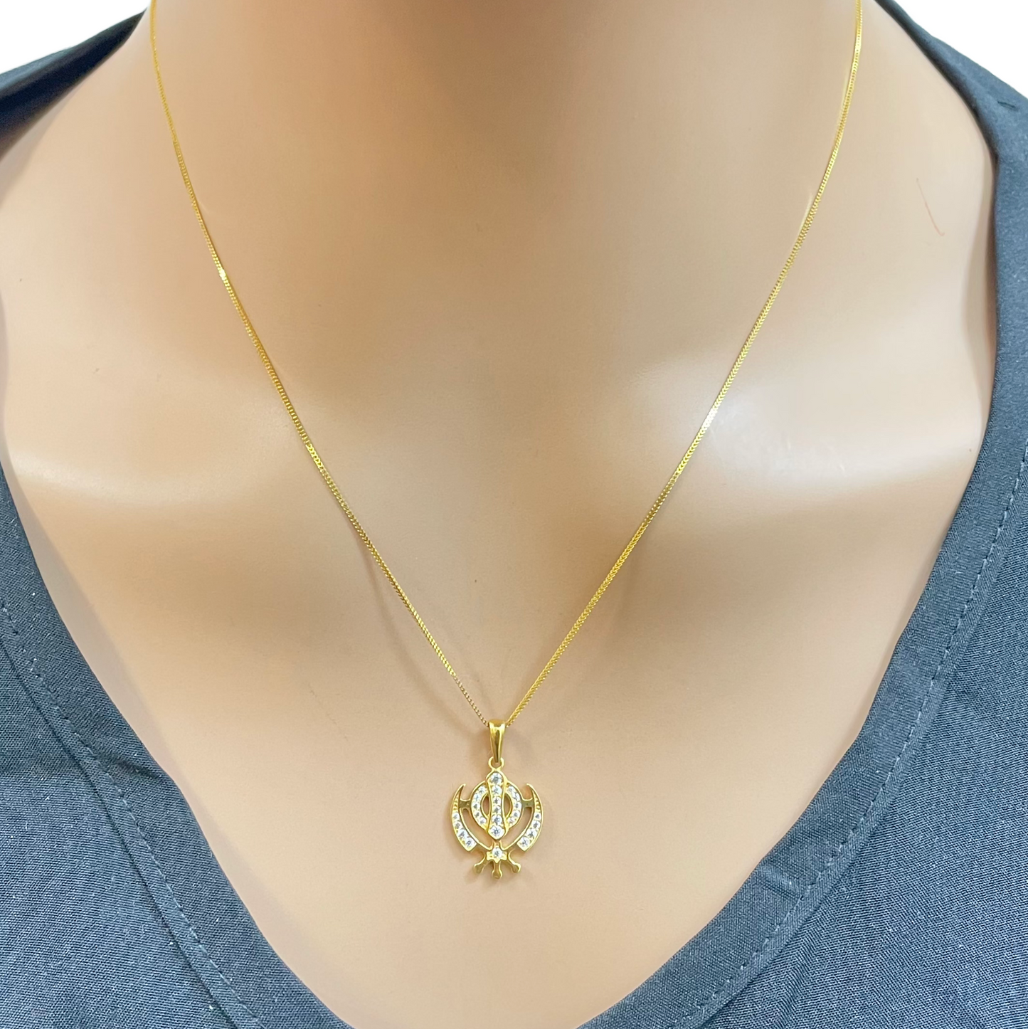 22ct Gold Khanda Pendant Cubic Zirconia High Polished (16.2 x 12.6mm)