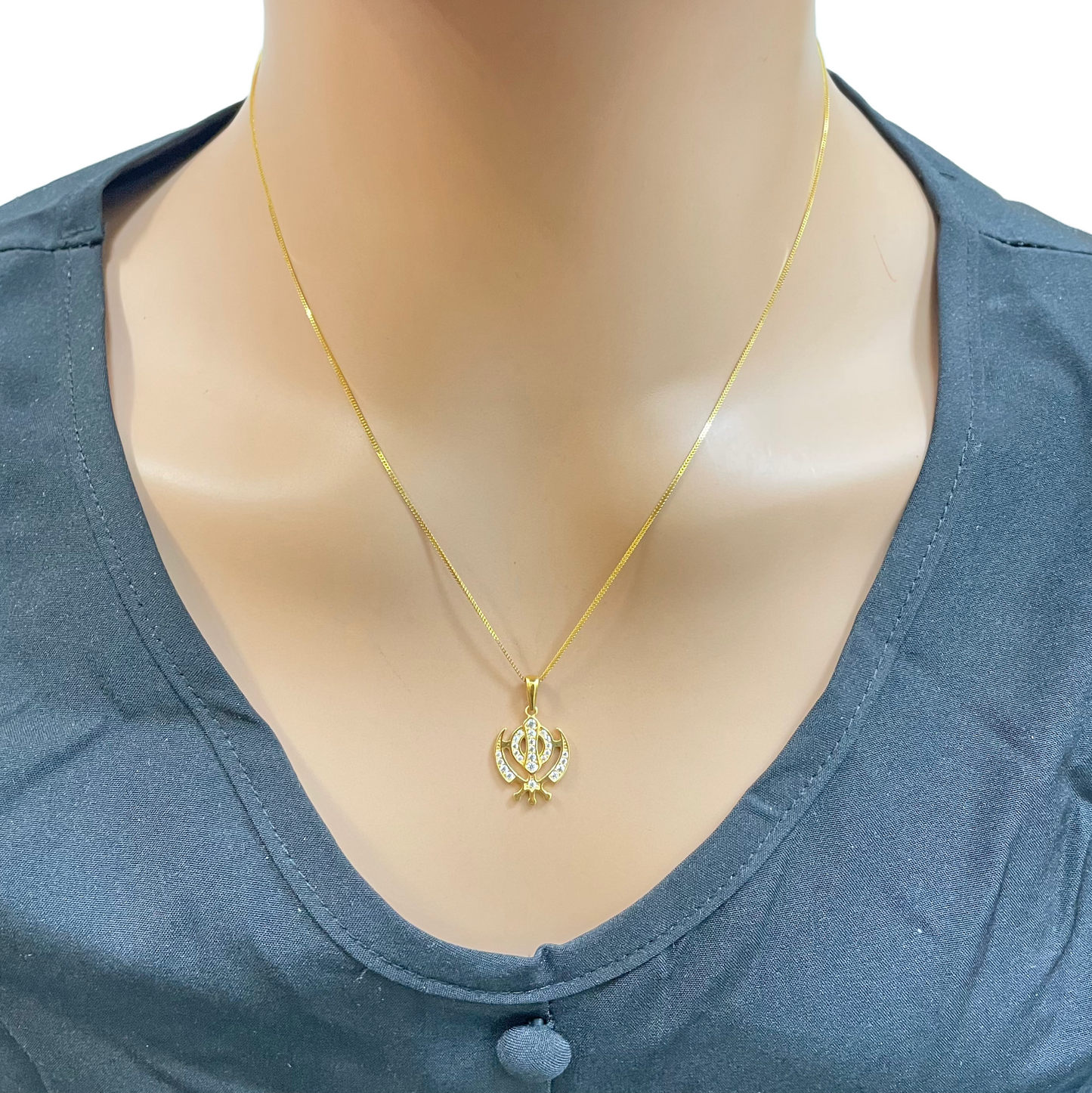 22ct Gold Khanda Pendant Cubic Zirconia High Polished (16.2 x 12.6mm)