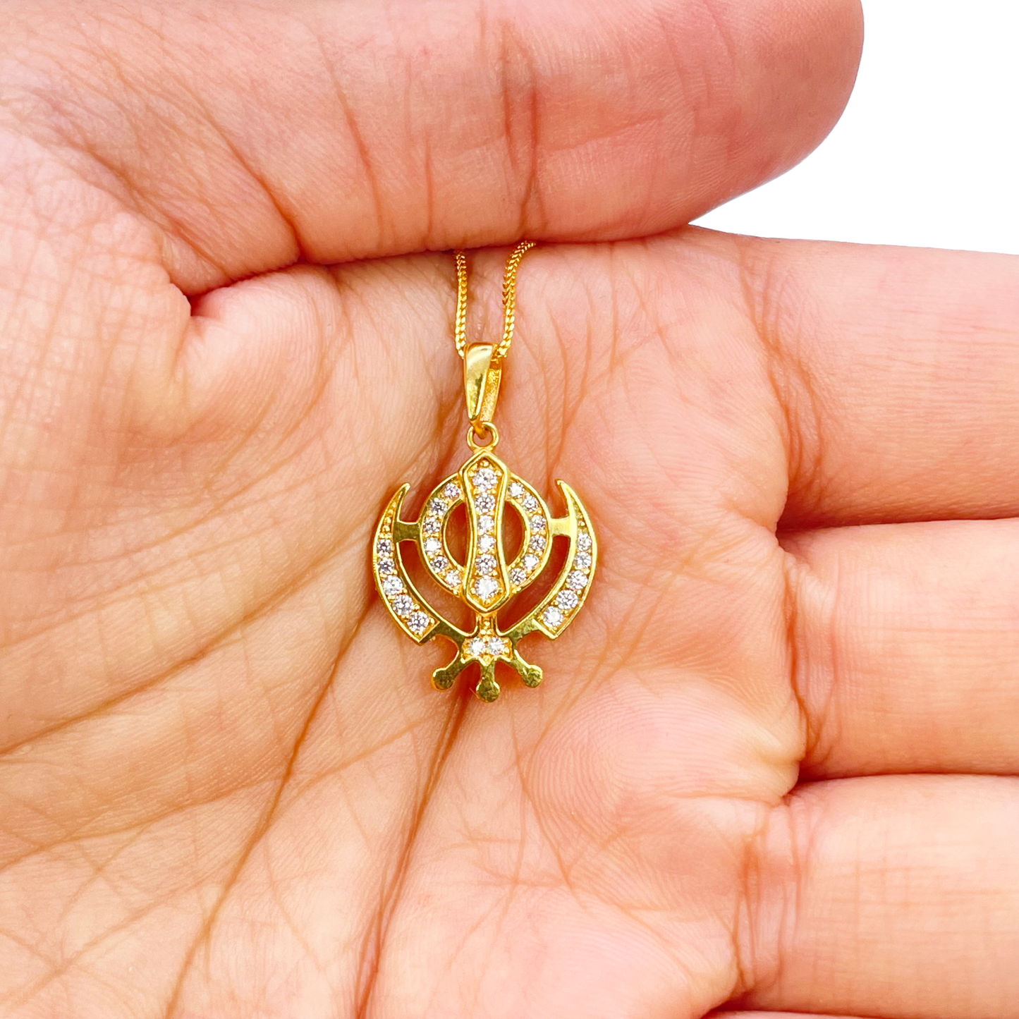 22ct Gold Khanda Pendant Cubic Zirconia High Polished (18.1 x 14.5mm)