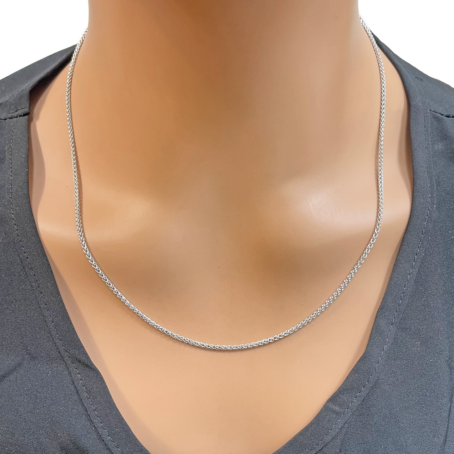18ct White Gold Spiga Wheat Chain Necklace 20 Inches 1.6mm Width