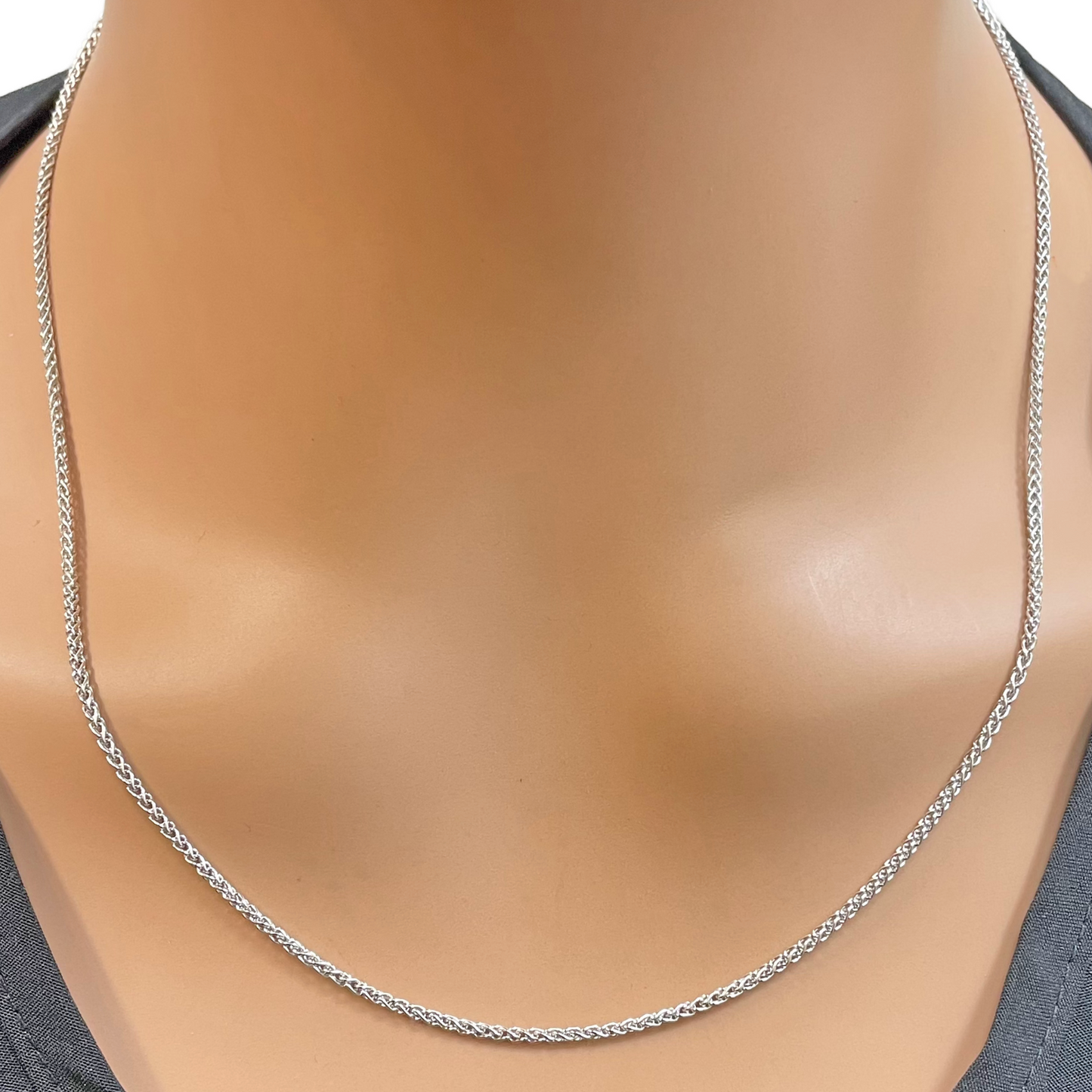 18ct White Gold Spiga Wheat Chain Necklace 20 Inches 1.6mm Width