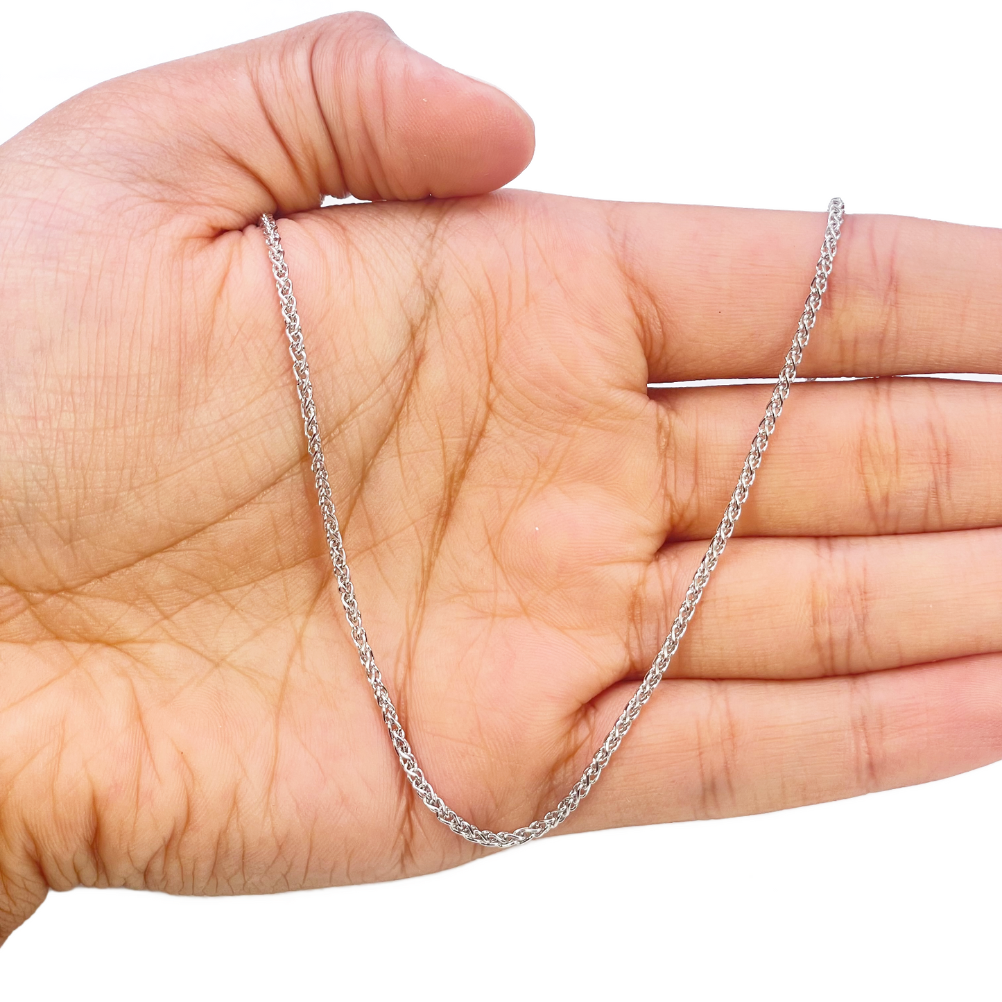 18ct White Gold Spiga Wheat Chain Necklace 20 Inches 1.6mm Width
