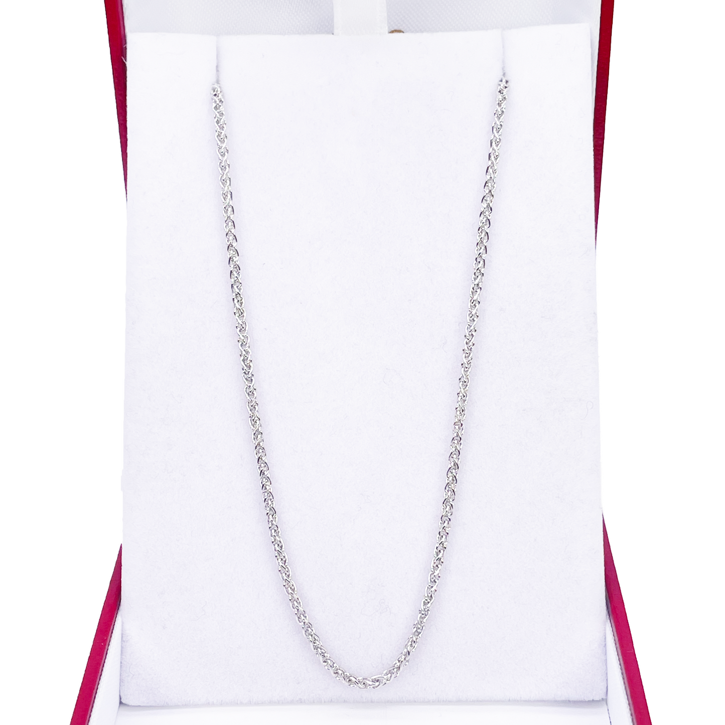 18ct White Gold Spiga Wheat Chain Necklace 20 Inches 1.6mm Width