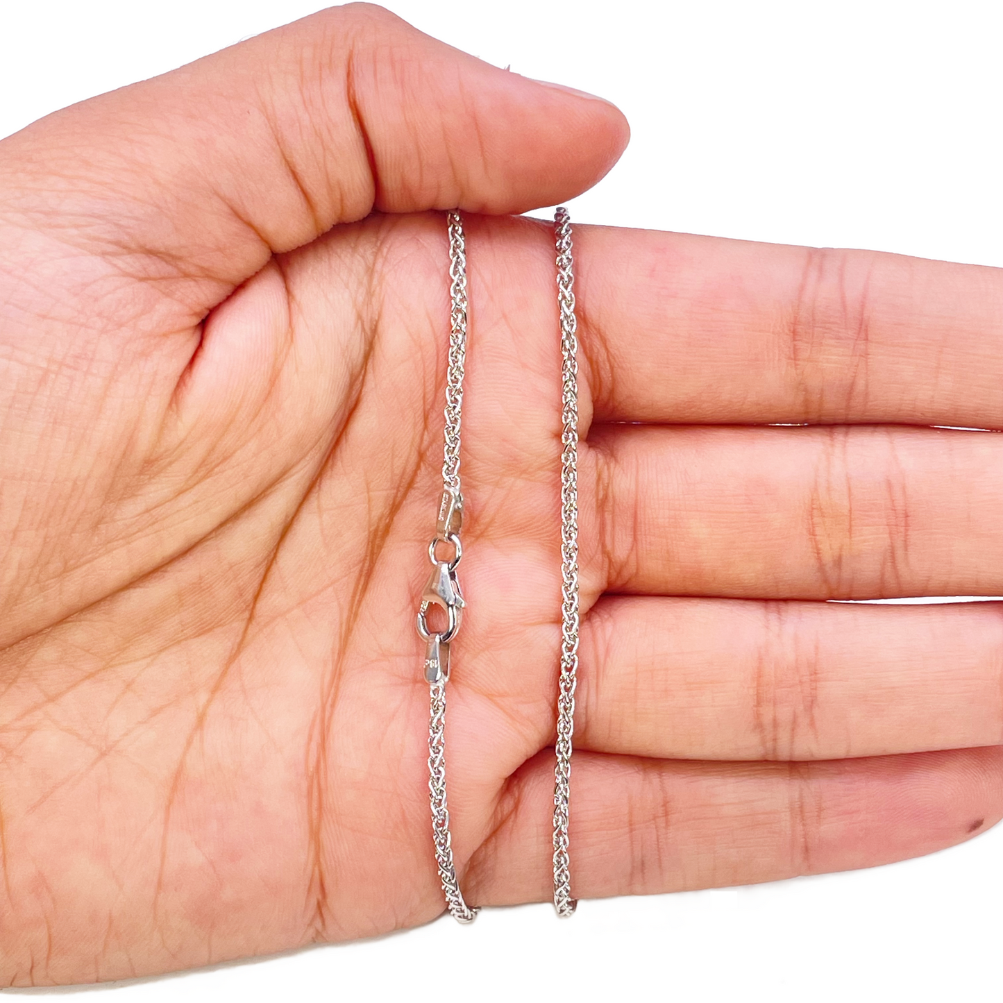 18ct White Gold Spiga Wheat Chain Necklace 20 Inches 1.6mm Width