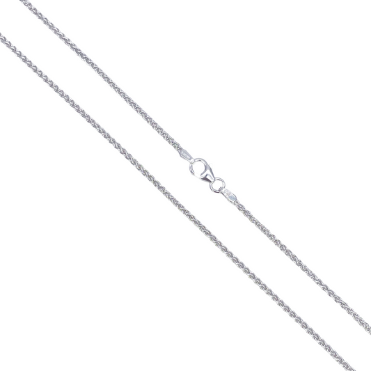18ct White Gold Spiga Wheat Chain Necklace 20 Inches 1.6mm Width