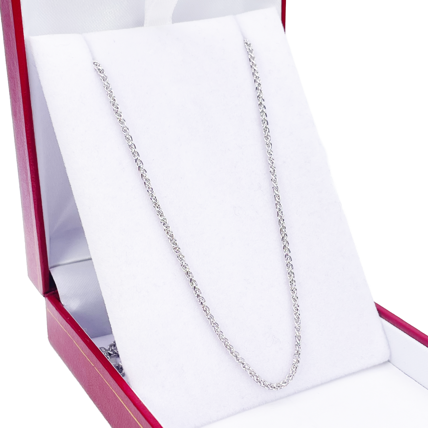 18ct White Gold Spiga Wheat Chain Necklace 20 Inches 1.6mm Width