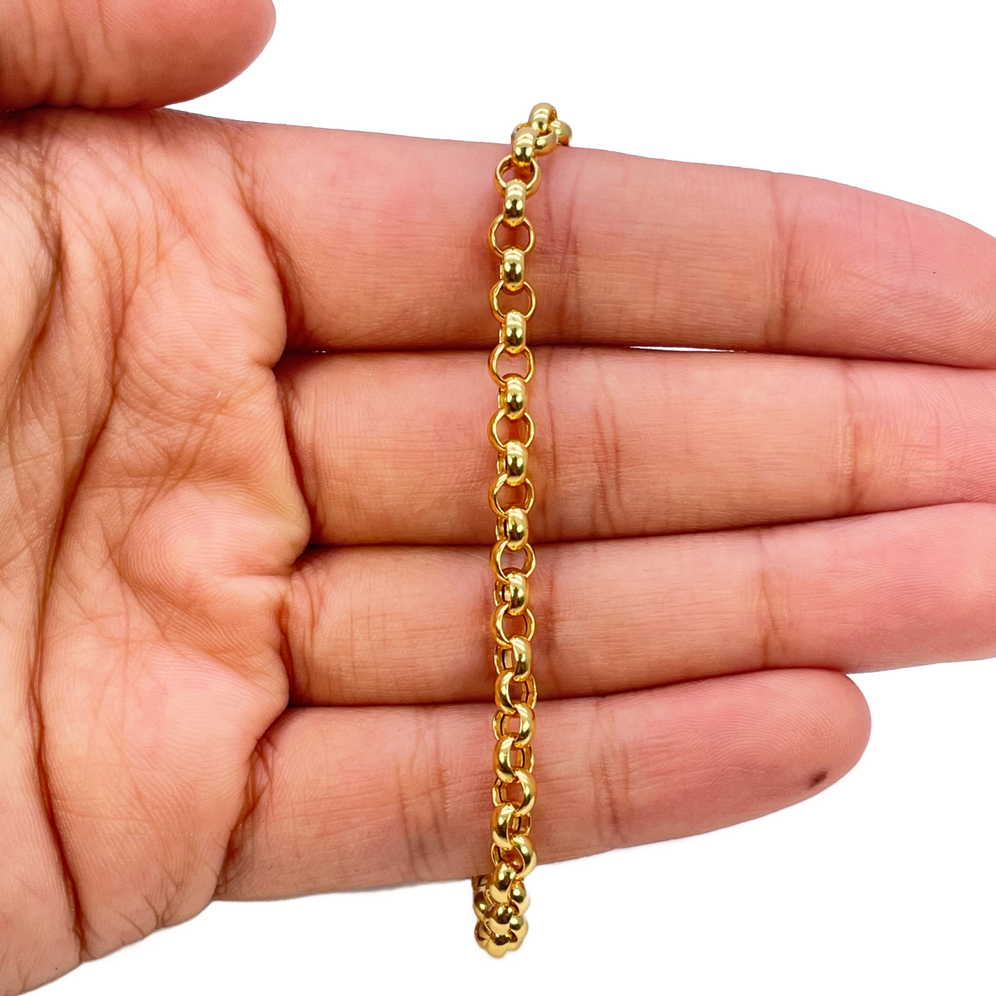 22ct Gold Rolo Bracelet High Polished Lightweight 7.5 Inches 3.9mm