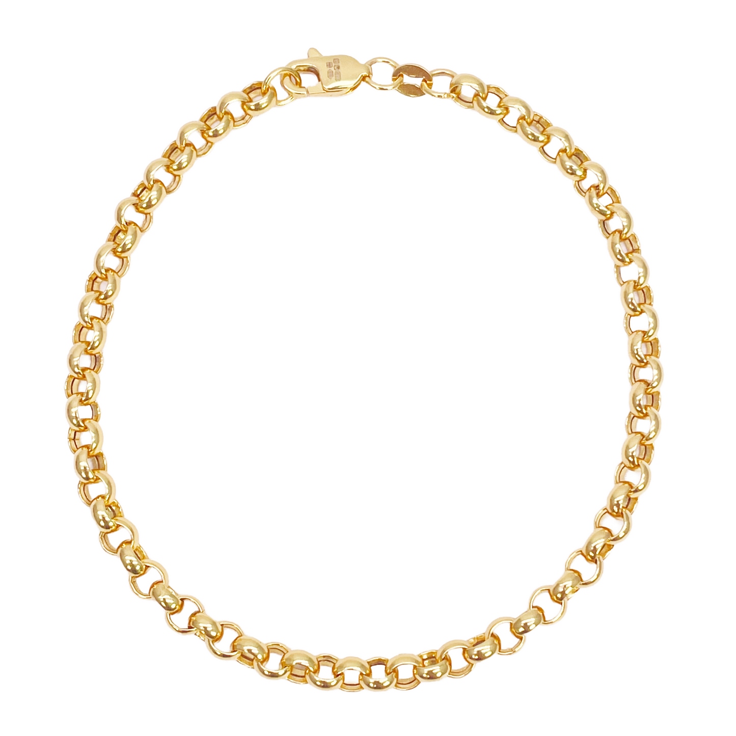 22ct Gold Rolo Bracelet High Polished Lightweight 7.5 Inches 3.9mm