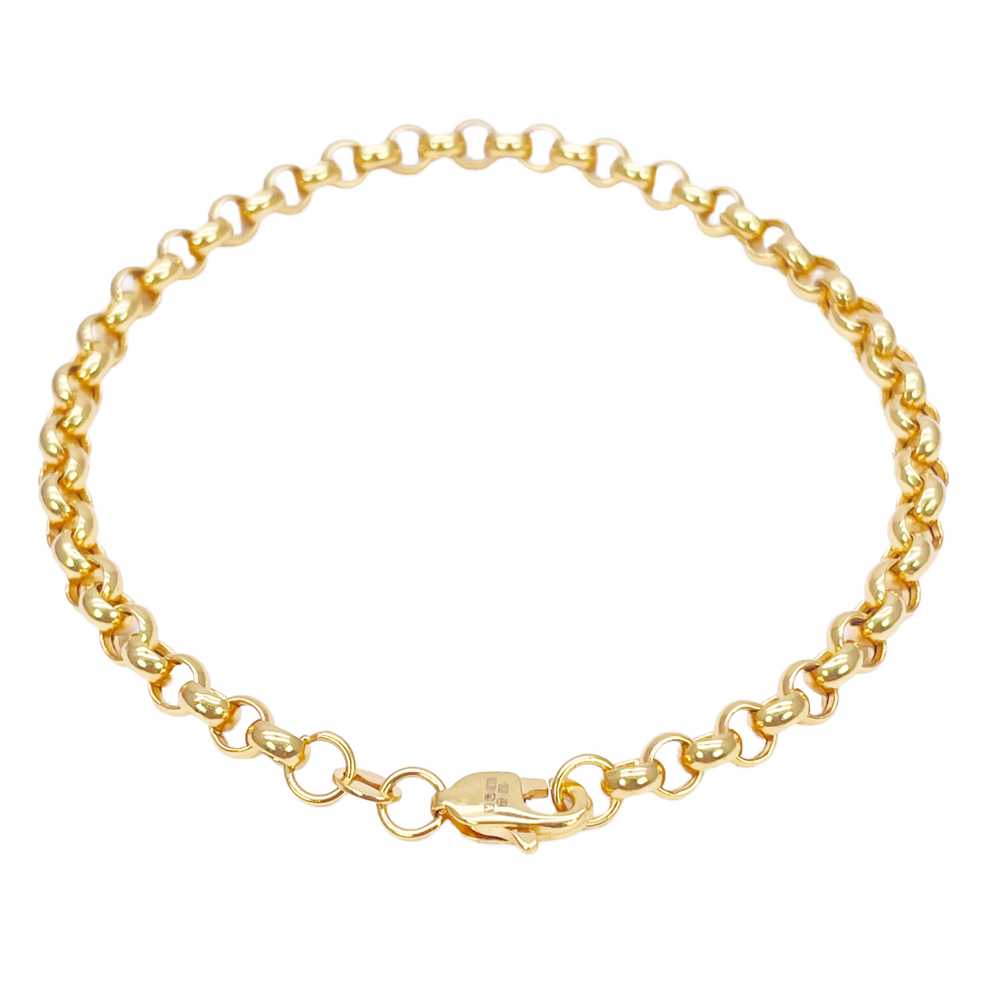 22ct Gold Rolo Bracelet High Polished Lightweight 7.5 Inches 3.9mm