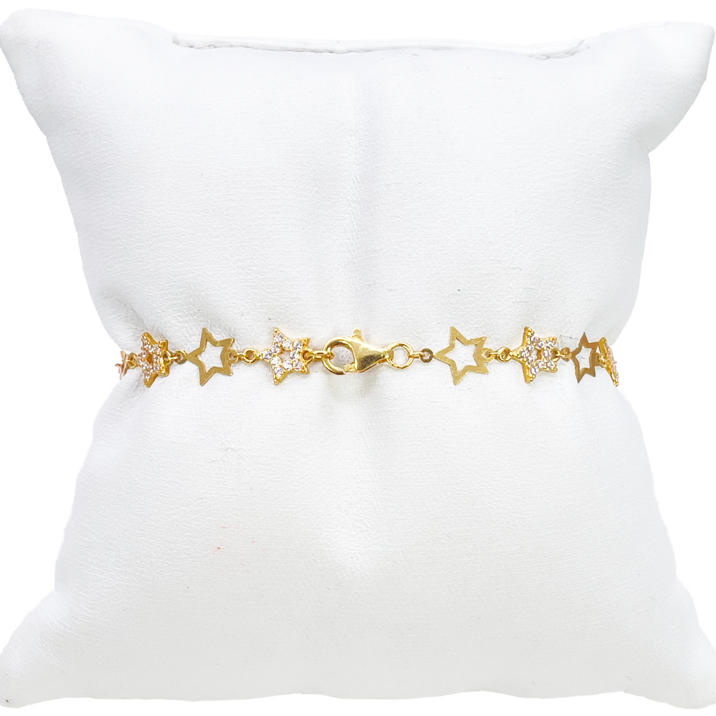 22ct Gold Cubic Zirconia Star Bracelet Lightweight High Polished 7 Inches