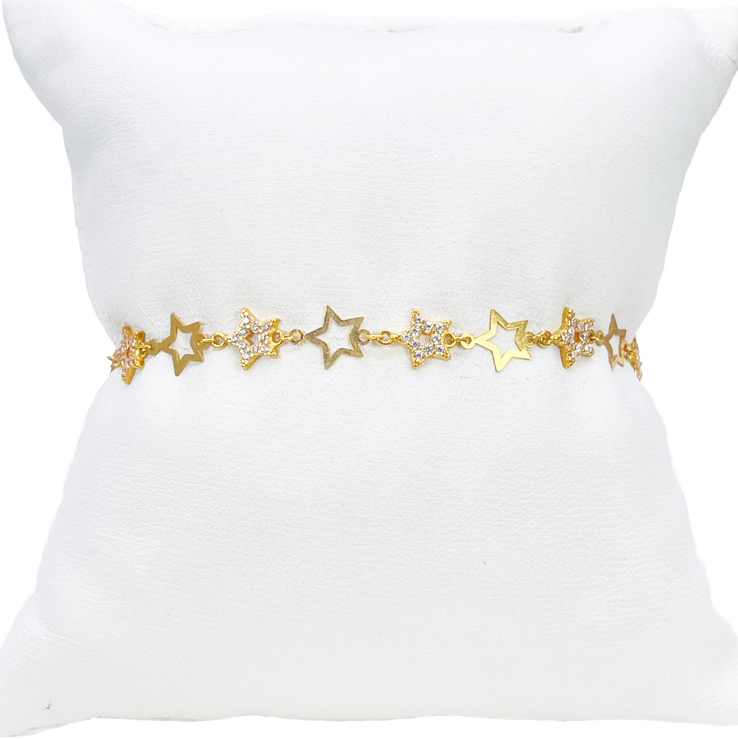 22ct Gold Cubic Zirconia Star Bracelet Lightweight High Polished 7 Inches