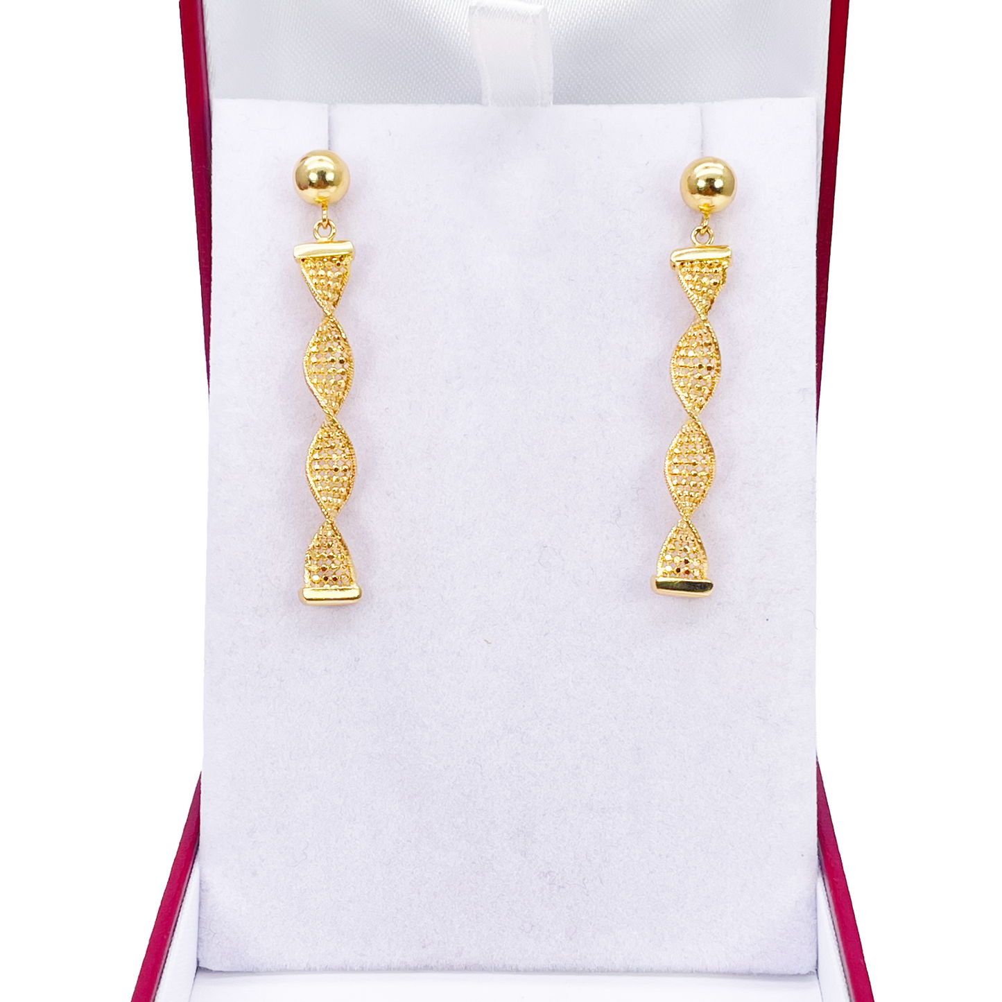 22ct Gold Drop Earrings Diamond Cut High Polished Twisted Studs 45x5.3mm