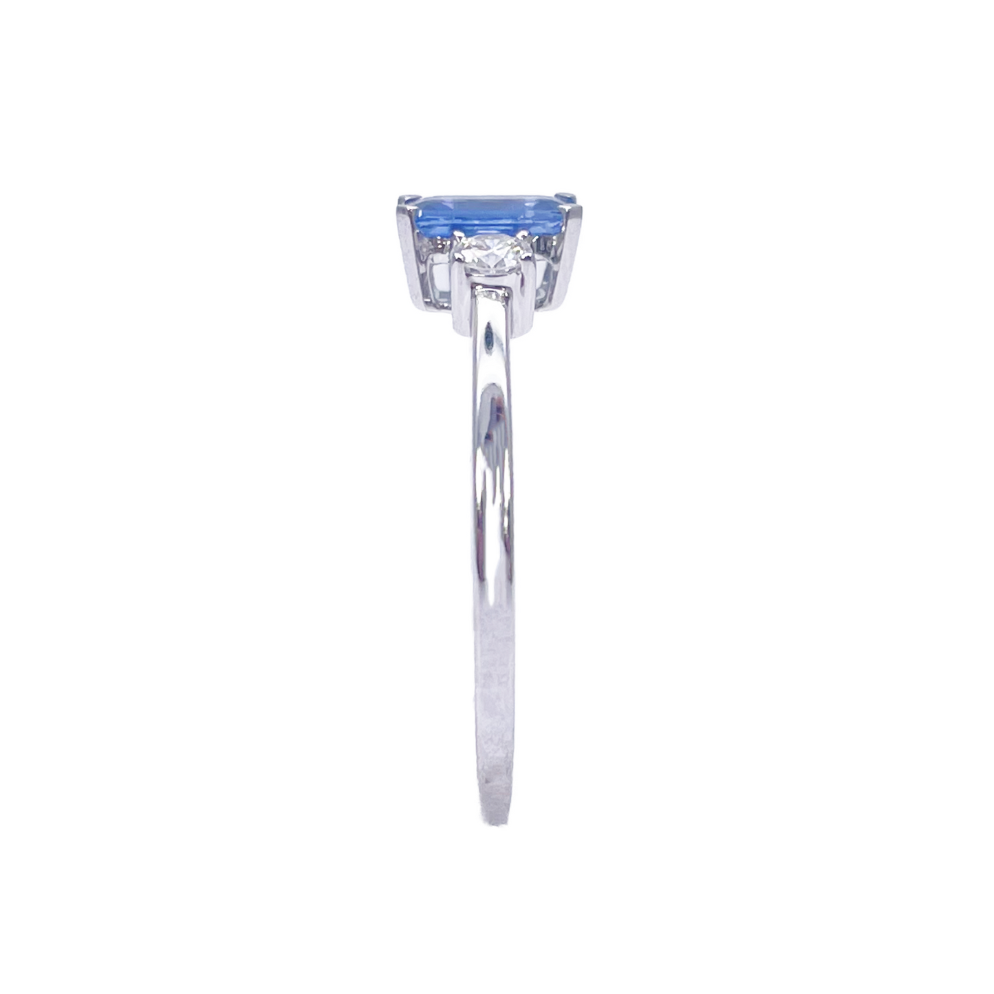 18ct Gold Sapphire Diamond Ring Natural Round & Emerald Cut Three-Stone 0.65ct Diamond Ring