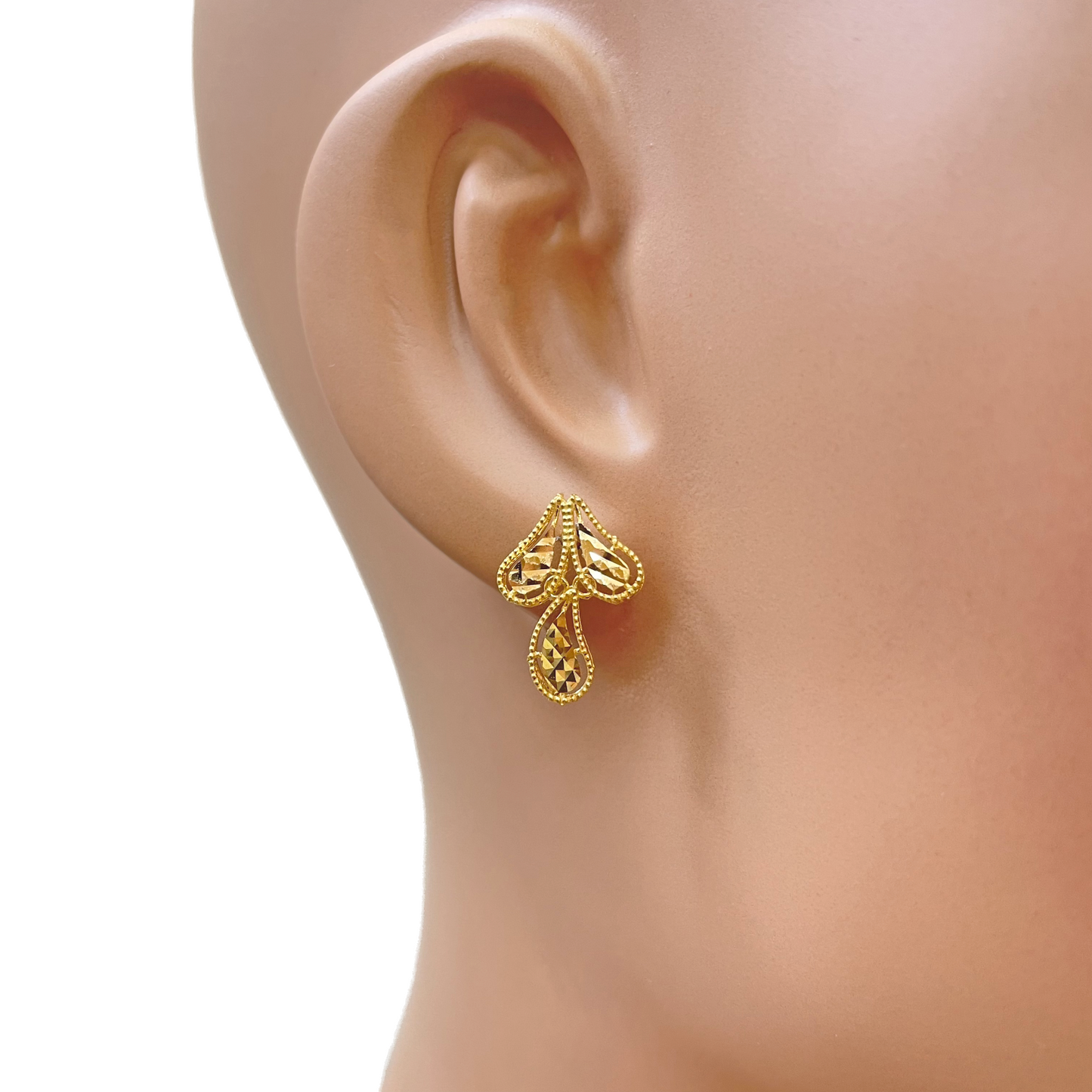 22ct Yellow Gold Diamond-Cut Milgrain Cascading Leaf Necklace & Earring Set