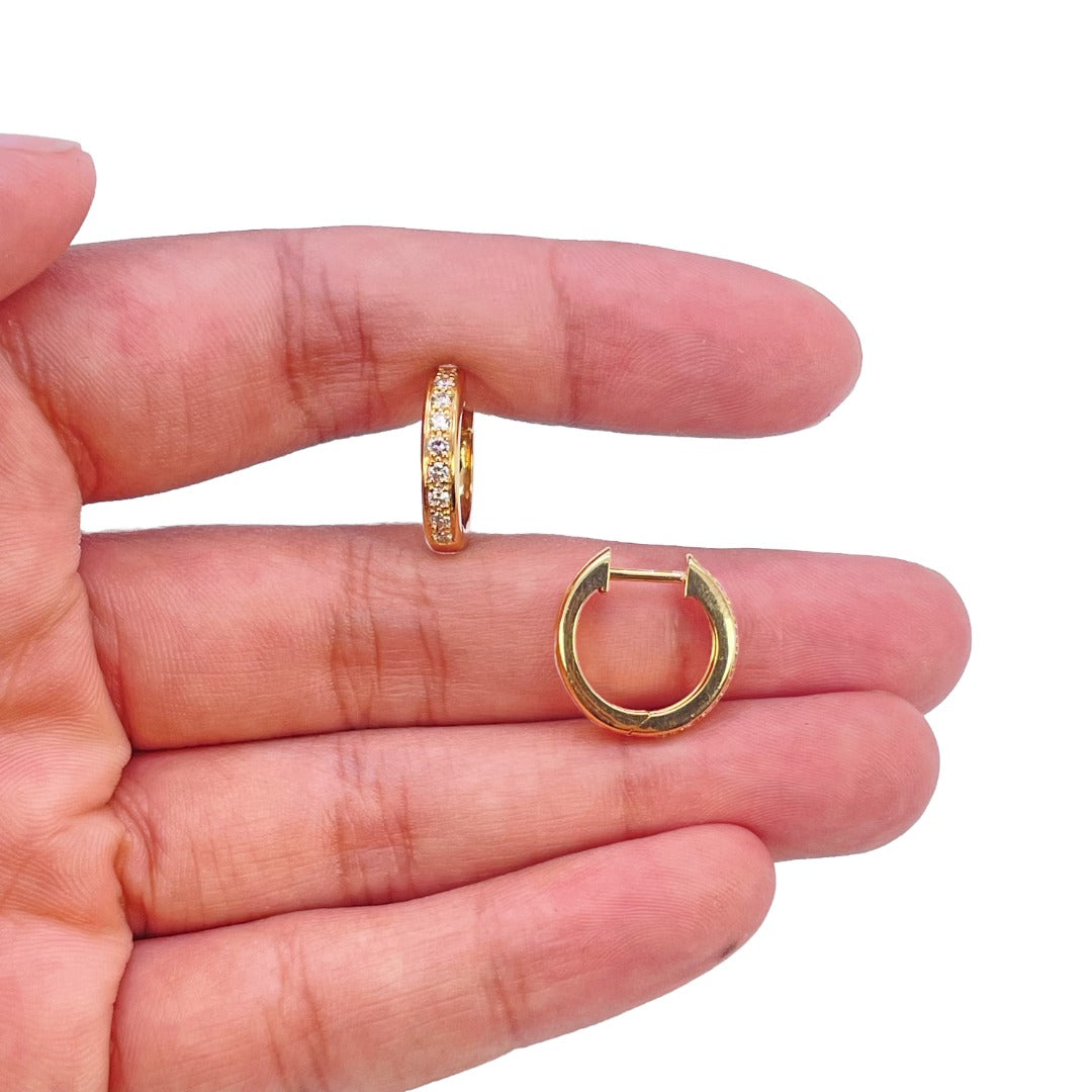 18ct Yellow Gold 0.33ct Natural Diamond Pave Set Huggie Hoop Earrings