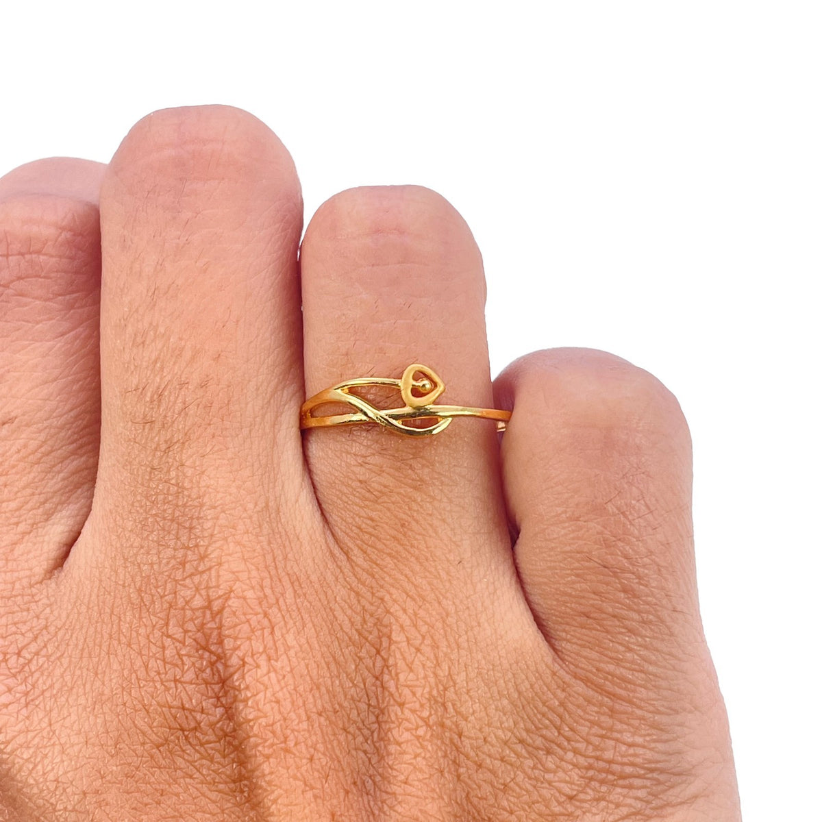 22ct Yellow Gold Heart Ring Intertwined Band Matt Polished