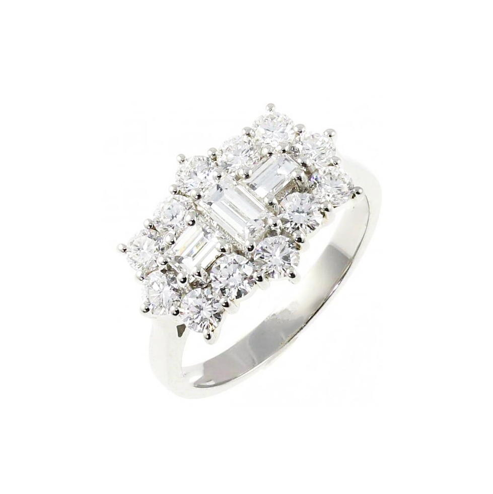 18ct White Gold Natural Diamond Round & Baguette Cluster Ring 0.50ct GVS