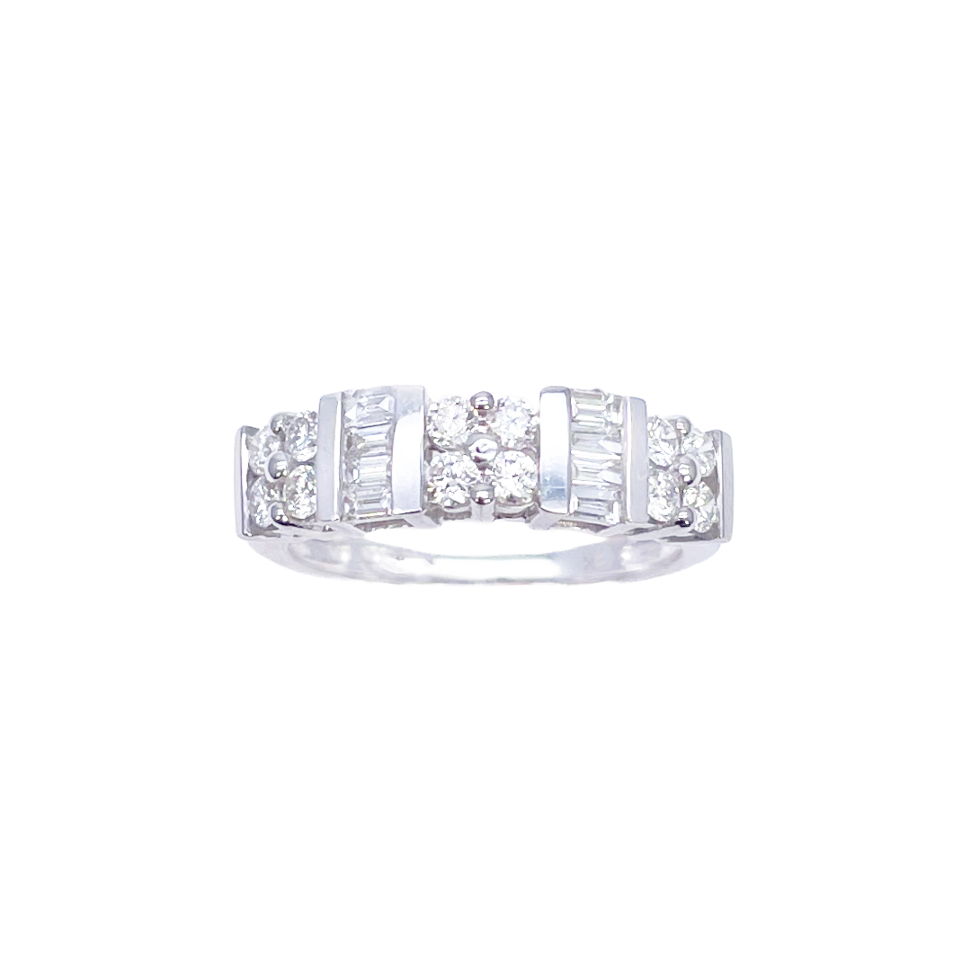 18ct Round & Baguette Natural Diamond Half Eternity Band 0.60ct