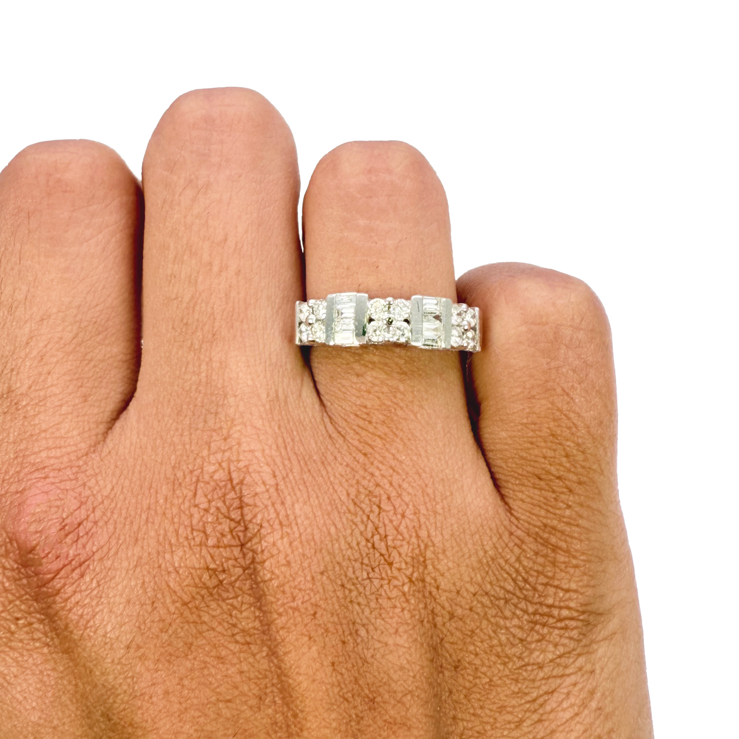 18ct Round & Baguette Natural Diamond Half Eternity Band 0.60ct