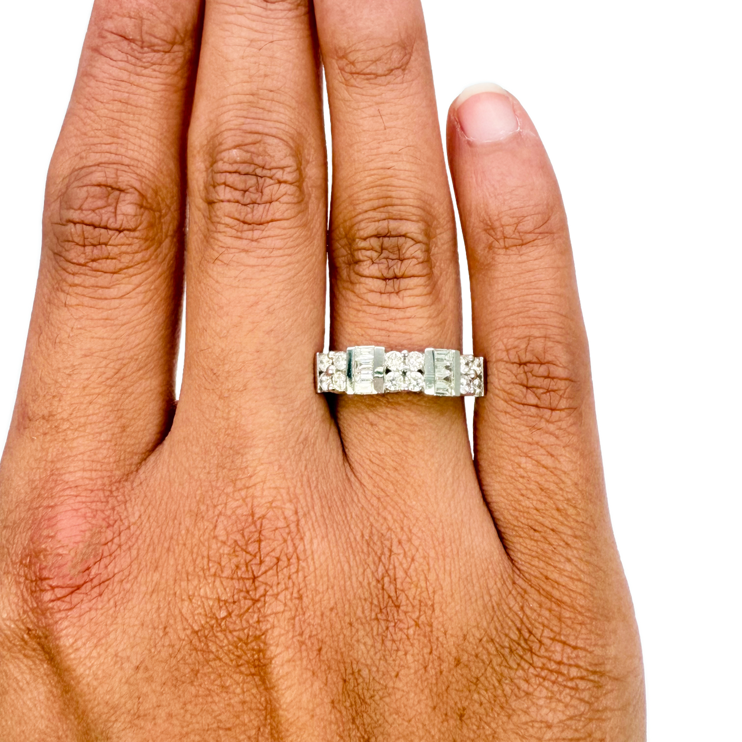 18ct Round & Baguette Natural Diamond Half Eternity Band 0.60ct