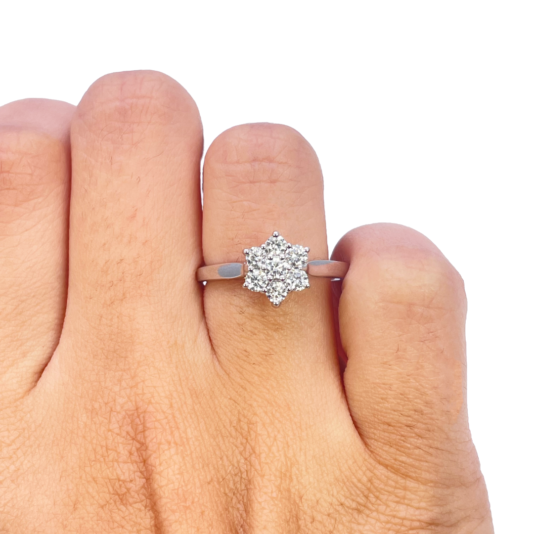 18ct White Gold Diamond Daisy Flower Cluster Ring 0.50ct