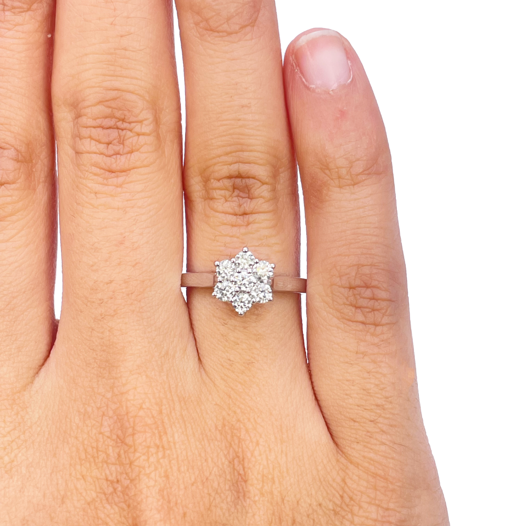 18ct White Gold Diamond Daisy Flower Cluster Ring 0.50ct