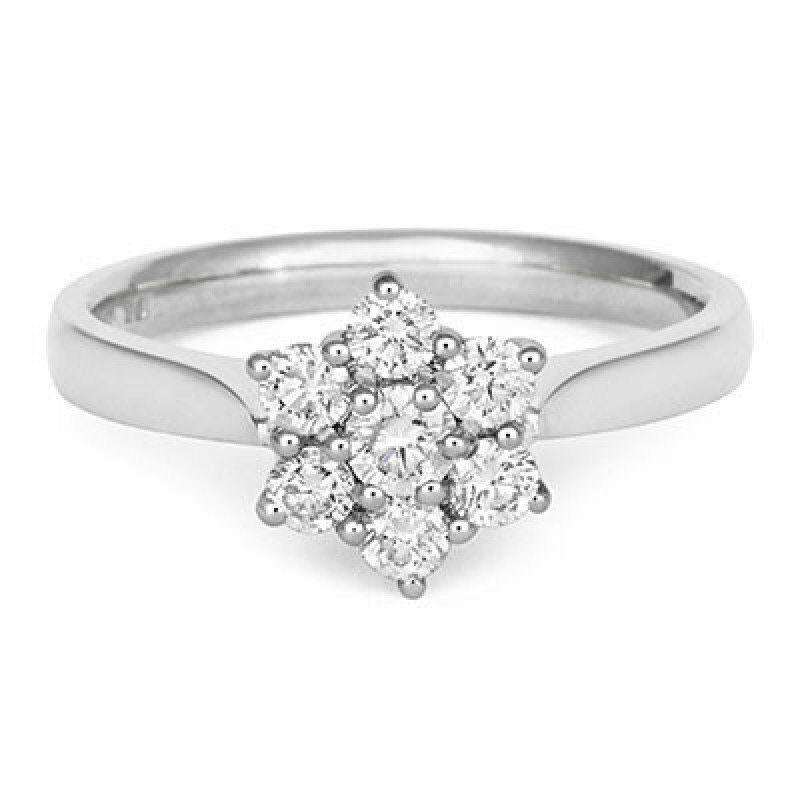 18ct White Gold Diamond Daisy Flower Cluster Ring 0.50ct
