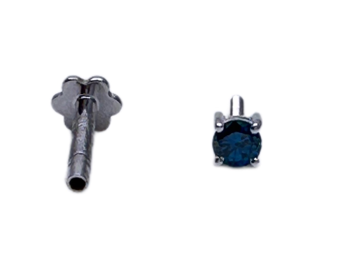 Blue Diamond Nose Stud / Nose Pin White / Yellow Gold 18ct 0.07 cts Screw Back
