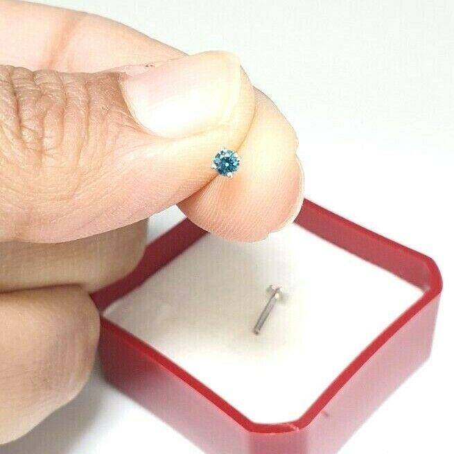 Blue Diamond Nose Stud / Nose Pin White / Yellow Gold 18ct 0.07 cts Screw Back