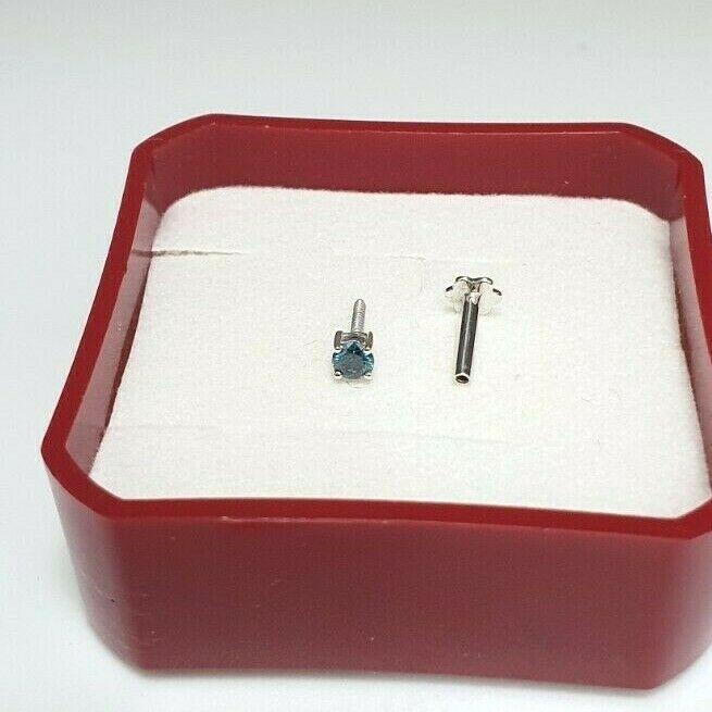 Blue Diamond Nose Stud / Nose Pin White / Yellow Gold 18ct 0.07 cts Screw Back