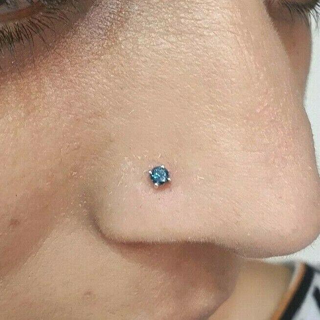 Blue Diamond Nose Stud / Nose Pin White / Rose Gold 18ct 0.08 cts Screw Back