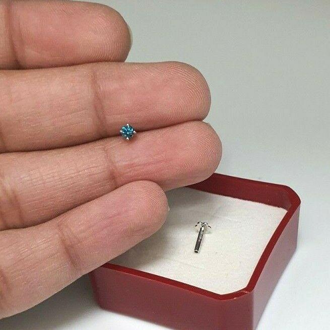Blue Diamond Nose Stud / Nose Pin White / Rose Gold 18ct 0.08 cts Screw Back