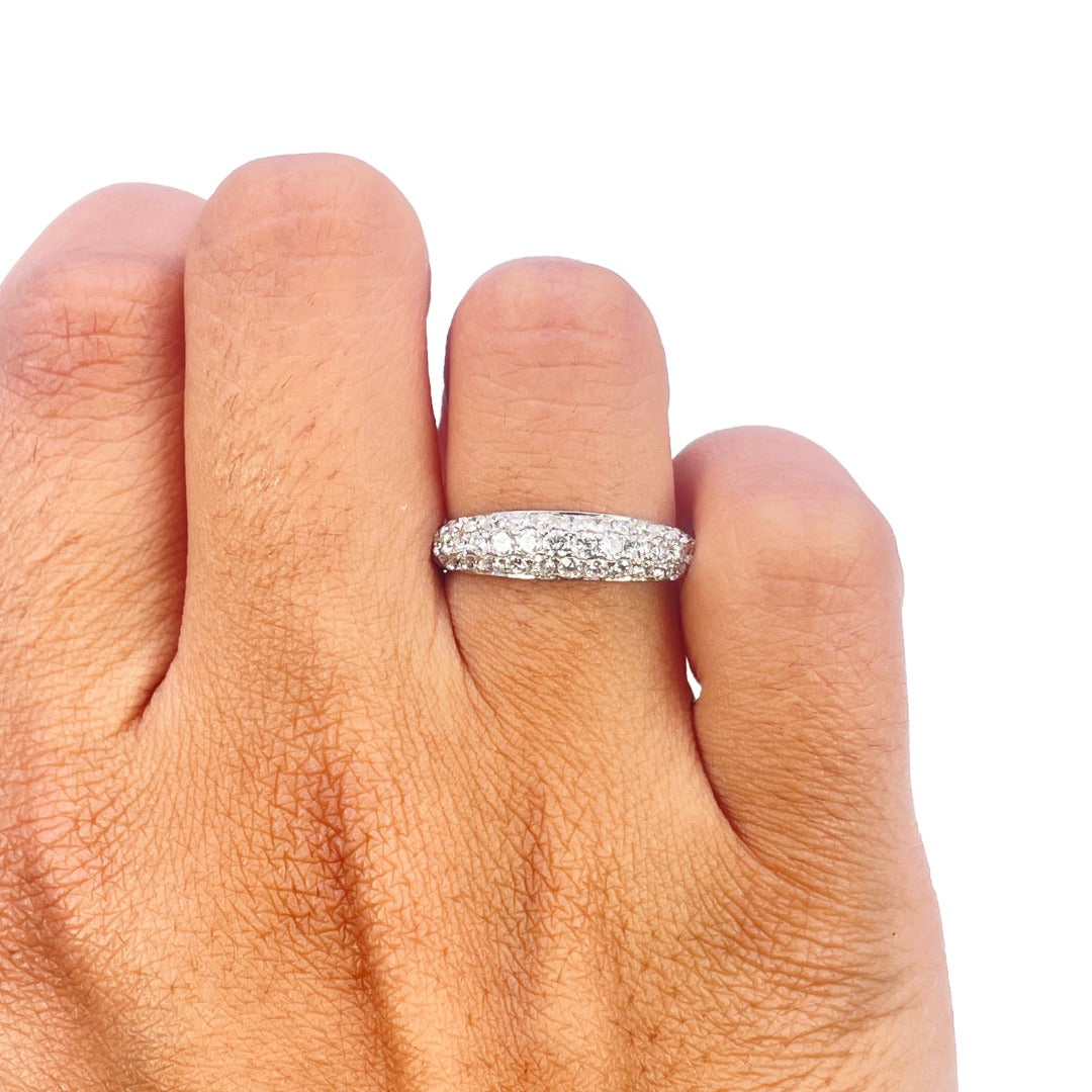 18ct White Gold Natural Diamond Dome Pav� Ring 3 Row 0.89ct