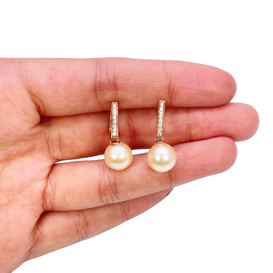 18ct Rose Gold Elegant Natural Diamonds & Pearl Drop Hoop Earrings 0.15ct