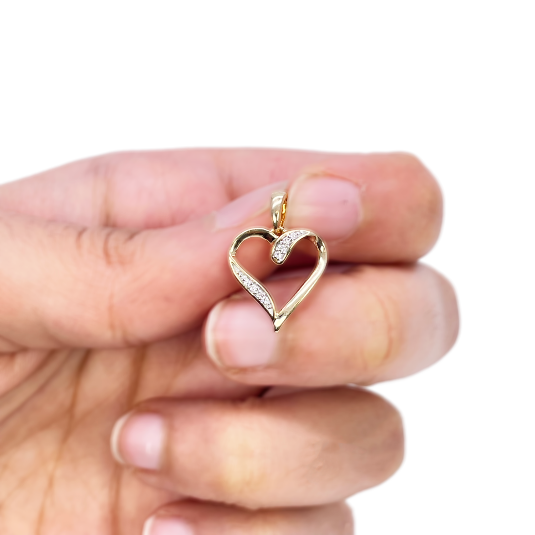 14ct Yellow Gold Diamond Open Heart Pendant 0.03ct & 16 inch Chain Necklace