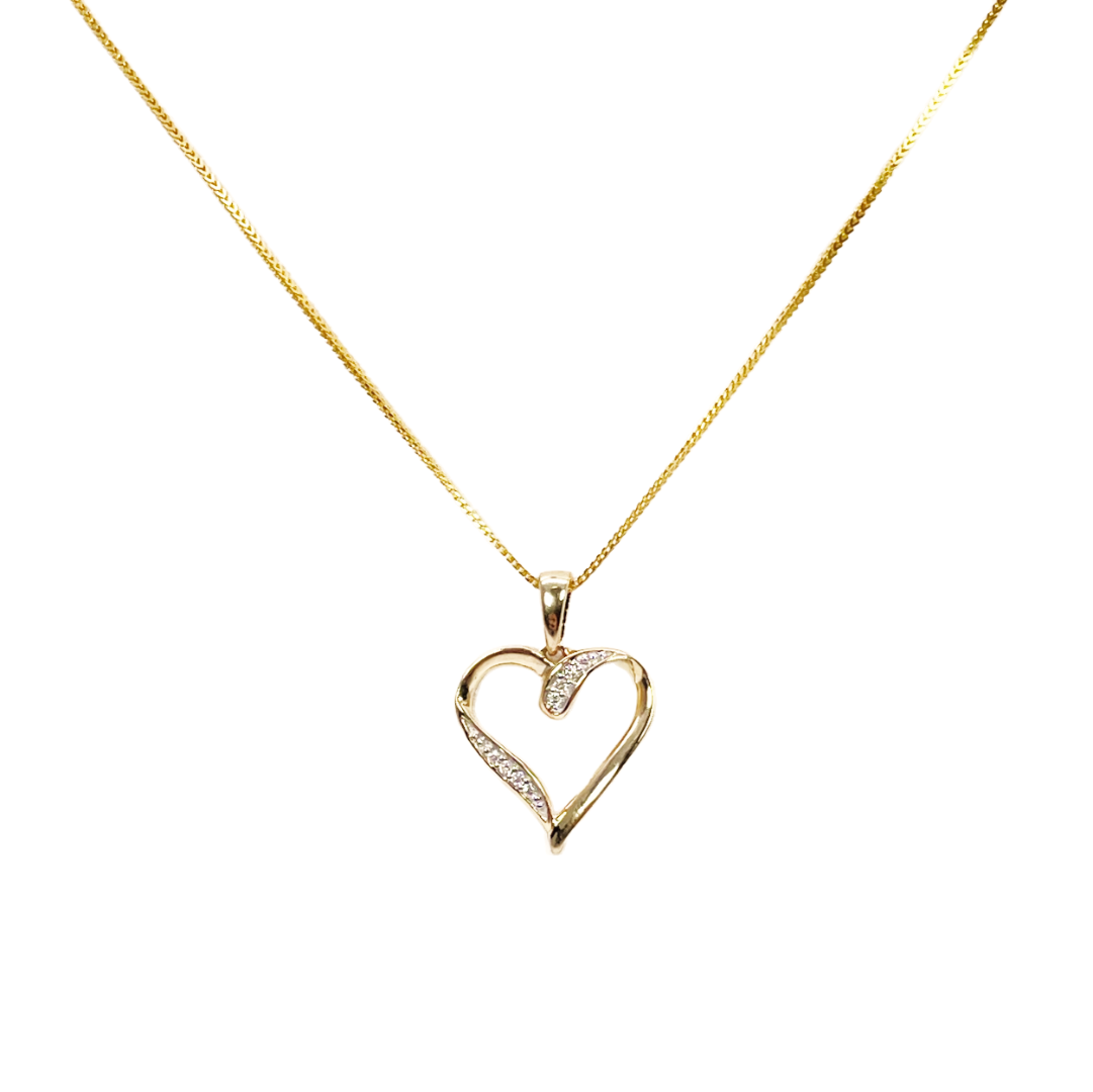 14ct Yellow Gold Diamond Open Heart Pendant 0.03ct & 16 inch Chain Necklace