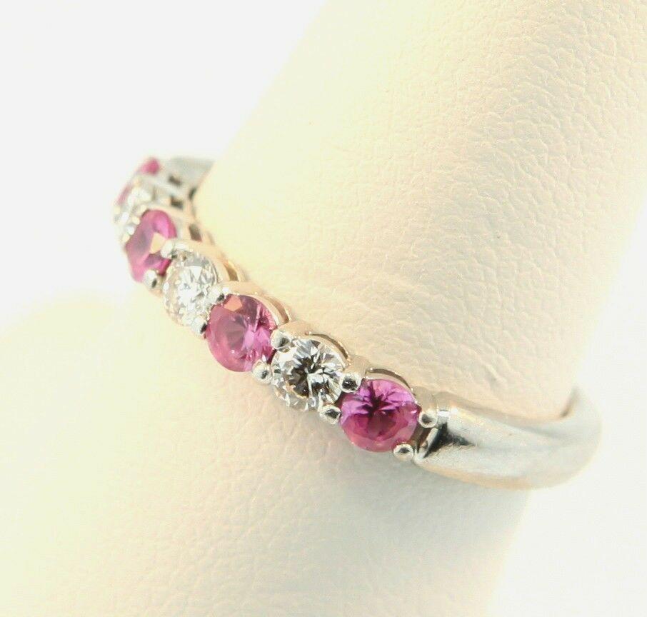 18K White Gold Diamond & Pink Sapphire Seven Stone Eternity Ring 0.50cts 2.5MM