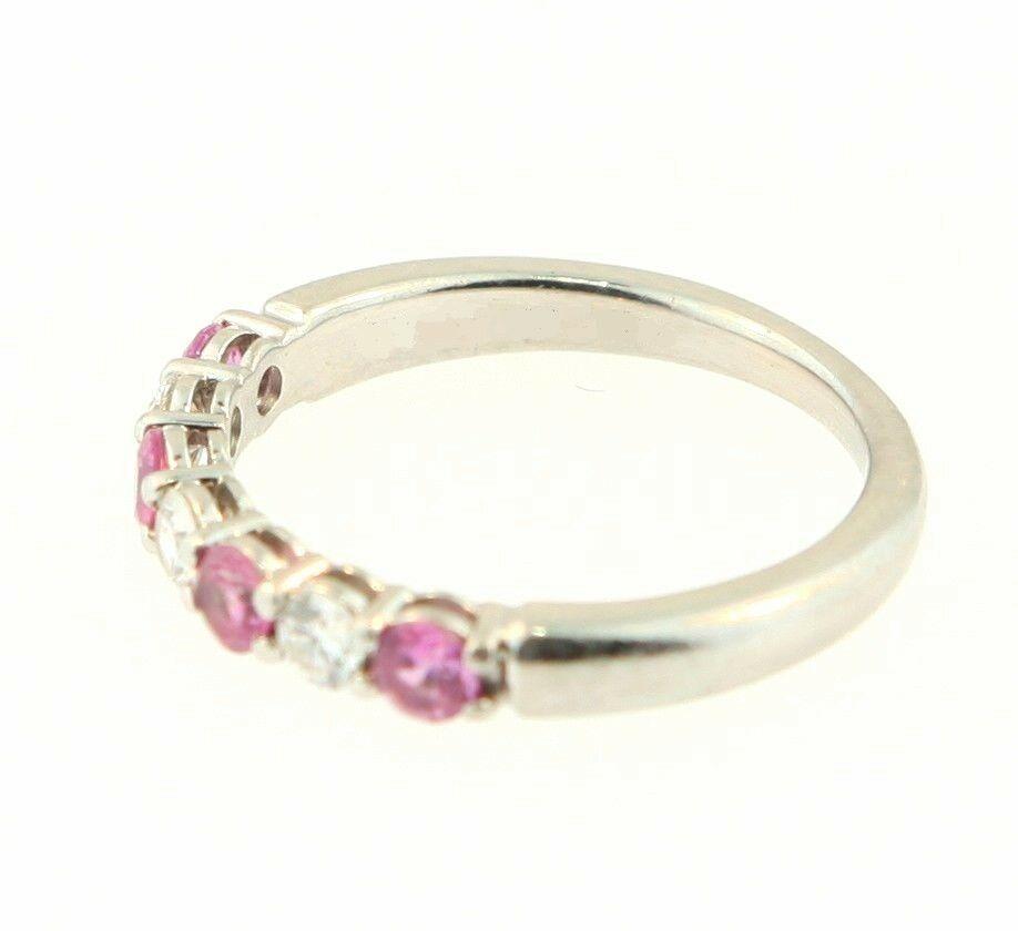 18K White Gold Diamond & Pink Sapphire Seven Stone Eternity Ring 0.50cts 2.5MM