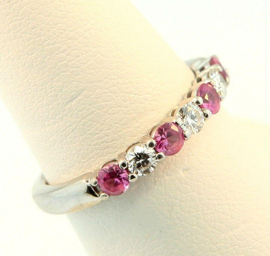 18K White Gold Diamond & Pink Sapphire Seven Stone Eternity Ring 0.50cts 2.5MM