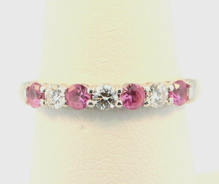 18K White Gold Diamond & Pink Sapphire Seven Stone Eternity Ring 0.50cts 2.5MM