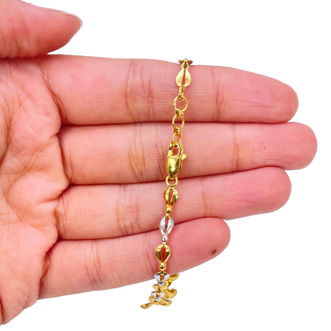 22ct Yellow Gold Fancy High Polished & Matte Two Tone Flower Bracelet 7.5 inch